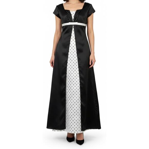 Vintage Dresses & Skirts - Vintage Black White Tuxedo Cap Sleeve Polka Dot Formal Dress Prom Gown sz 2 NEW